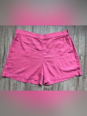 Linen blend Women's bright Pink Casual pull on Shorts summer beachy effortless